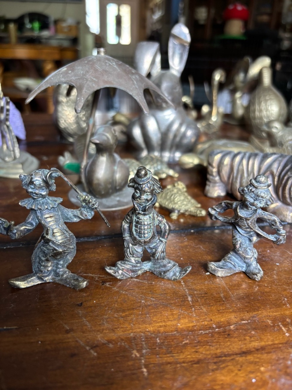Vintage Metal Clown Figurine Trio